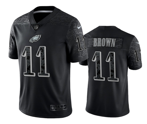 Men's Black Philadelphia Eagles #11 A. J. Brown Reflective Limited Stitched Jersey